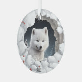 Witte Vos Kerstmis Glas Ornament (Voorkant links)