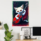 Witte vos met gitaar | AI Art. Poster (Thuiskantoor)