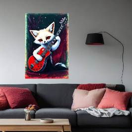 Witte vos met gitaar | AI Art. Poster