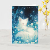 Witte vos sluimert in bloei kaart (Gele Bloem)