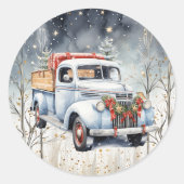 Witte Vrachtwagen Winterscène Kerstmis Ronde Sticker (Voorkant)