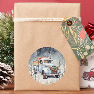 Witte  Vrachtwagen Winterscène Kerstmis Ronde Sticker
