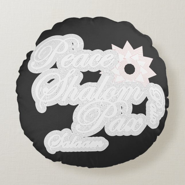 Witte Vrede Shalom Typography Kunst Rond Kussen (Voorkant)