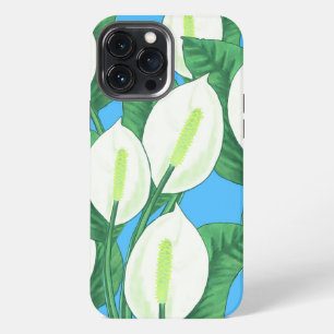 Witte vredelelies op een lichtblauwe achtergrond iPhone 13 pro max hoesje