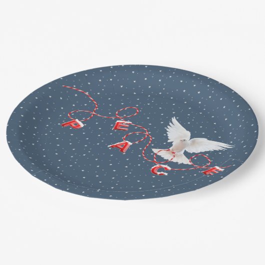 Witte vredesdop met vredige tekst papieren bordje (Gekanteld)