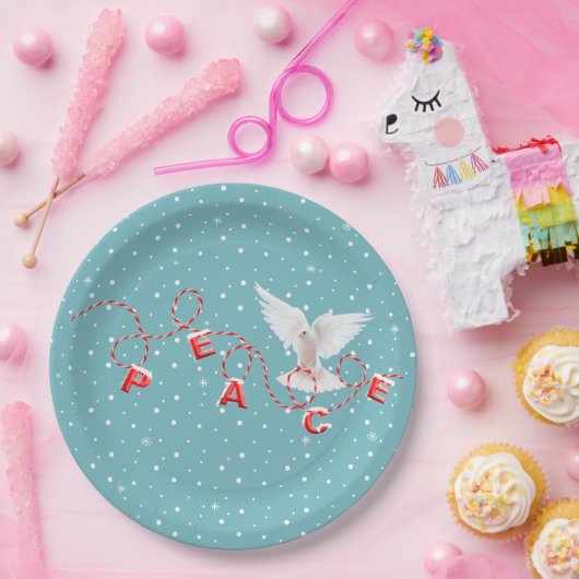 Witte vredesdop met vredige tekst papieren bordje (Feest)