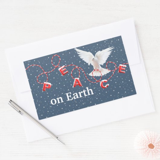 Witte vredesduif in sneeuwvlokken rechthoekige sticker (Envelop)