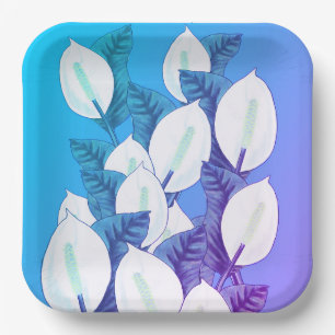 Witte Vredeslelie Illustratie Bord Blauw Paarse