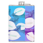 Witte Vredeslelie Illustratie Bord Blauw Paarse Heupfles (Achterkant)