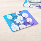 Witte Vredeslelie Illustratie Bord Blauw Paarse Kartonnen Onderzetters (Schuin)