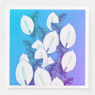 Witte Vredeslelie Illustratie Bord Blauw Paarse Servet