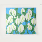 Witte vredesleugens op bleek blauw achtergrondweef wandkleed (Voorkant (horizontaal))