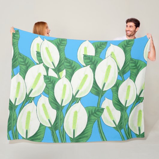 Witte vredesleugens op bleke blauwe achtergrond fleece deken (In situ)