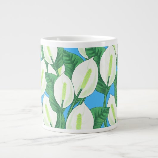 Witte vredesleugens op bleke blauwe achtergrond grote koffiekop (Voorkant)