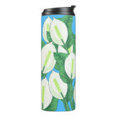 Witte vredesleugens op bleke blauwe achtergrond thermosbeker (Gedraaid links)