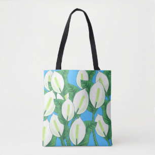 Witte vredesleugens op bleke blauwe achtergrond tote bag