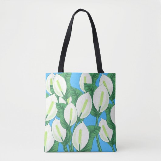 Witte vredesleugens op bleke blauwe achtergrond tote bag (Voorkant)