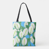 Witte vredesleugens op bleke blauwe achtergrond tote bag (Achterkant)