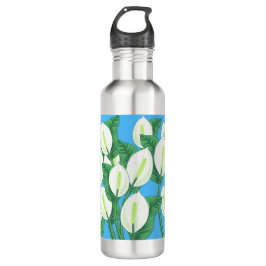 Witte vredesleugens op bleke blauwe achtergrond waterfles 