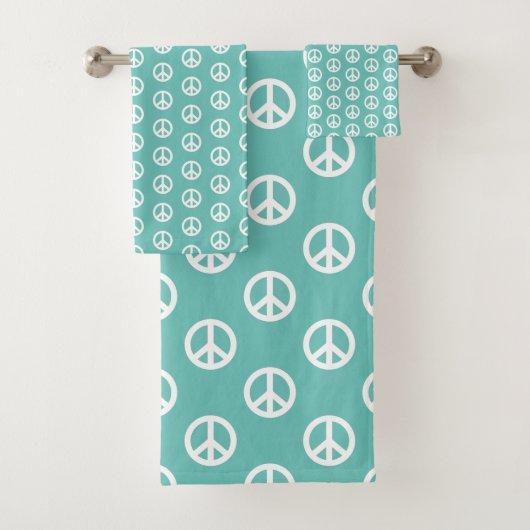  witte vredessymbolen op Blauwgroen Bad Handdoek (Insitu)