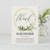 WITTE VREEMDE GREEN GOLD FOLIAGE WATERVERF WEDDING BEDANKKAART (Staand voorkant)