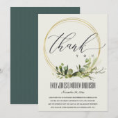 WITTE VREEMDE GREEN GOLD FOLIAGE WATERVERF WEDDING BEDANKKAART (Voorkant / Achterkant)