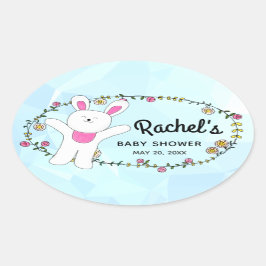 Witte Vrolijke Bunny Woodland Blauwe Envelopzegel Ovale Sticker