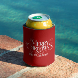 Witte vrolijke kerst feestelijke retro typografie blikjeskoeler