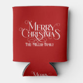 Witte vrolijke kerst feestelijke retro typografie blikjeskoeler (Voorkant)