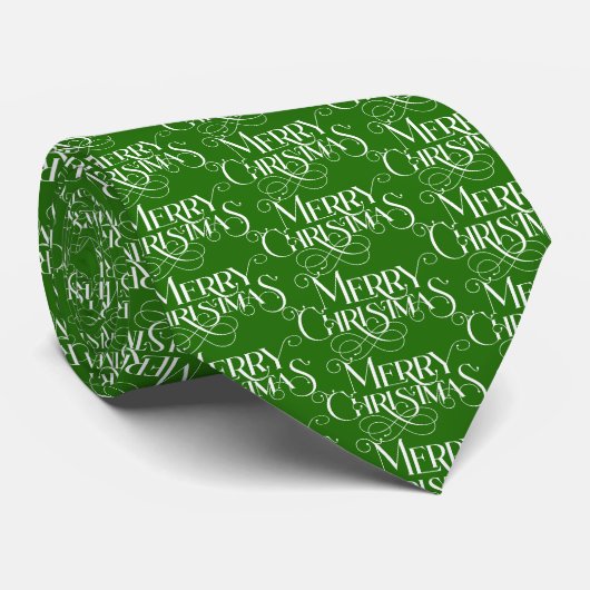 Witte vrolijke kerst retro typografie op groen stropdas (Opgerold)