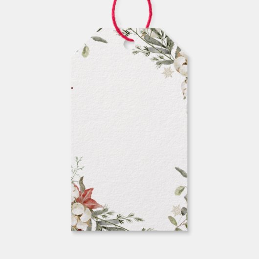 Witte vrolijke kerst | Winter bloemen en goud Cadeaulabel (Achterkant)