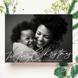 Witte Vrolijke Kerstmis Elegante Splendor Foto Feestdagenkaart