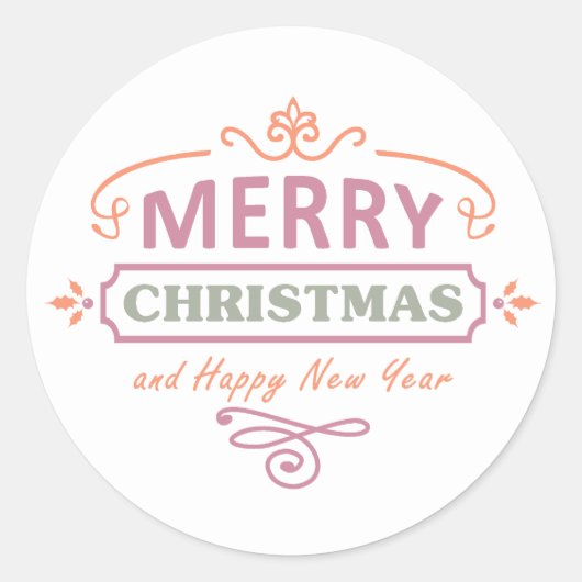 Witte Vrolijke Kerstmis Gelukkig Nieuwjaar Sticker (Voorkant)