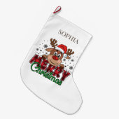 Witte Vrolijke Kerstmis Rendier Aangepaste Naam Grote Kerstsok (Voorkant (Hangend))