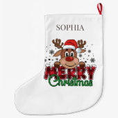 Witte Vrolijke Kerstmis Rendier Aangepaste Naam Grote Kerstsok (Achterkant)