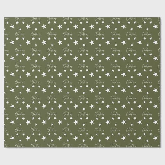 Witte vrolijke kerststerren op groen cadeaupapier (Vlak)
