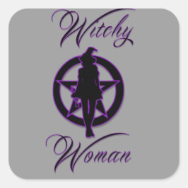 Witte vrouw silhouet met pentacel vierkante sticker