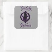 Witte vrouw silhouet met pentacel vierkante sticker (Tas)
