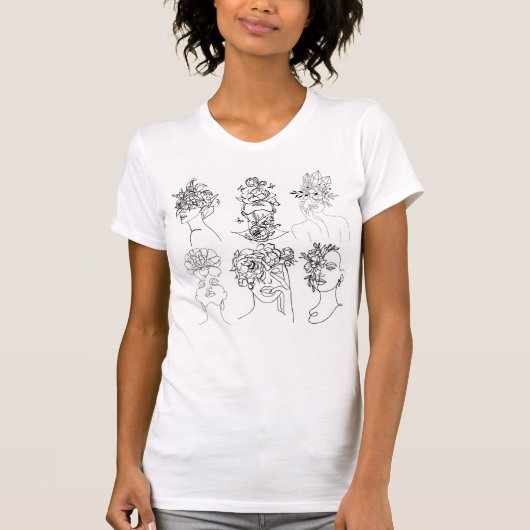 Witte vrouw T-shirt met verschillende gezichten (Voorkant)