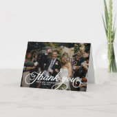 Witte Vrouwelijke Rustieke Script Foto Wedding Bedankkaart (Voorkant)