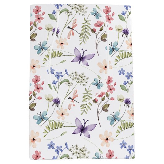 Witte Vrouwelijke Waterverf Wildflower Pattern Medium Cadeauzakje (Voorkant)