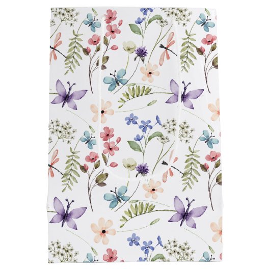 Witte Vrouwelijke Waterverf Wildflower Pattern Medium Cadeauzakje (Achterkant)