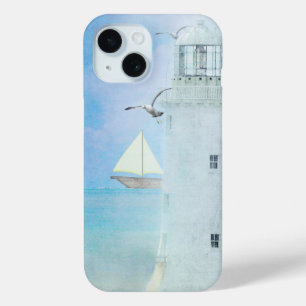 witte vuurtoren met zeilboot iPhone 15 case