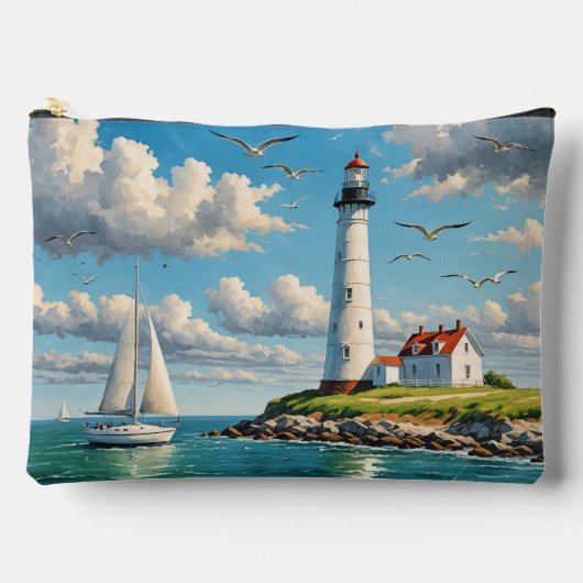 Witte vuurtoren met zeilboot etui (Voorkant)