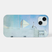 witte vuurtoren met zeilboot iPhone 15 hoesje (Achterkant horizontaal)