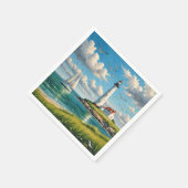 Witte vuurtoren met zeilboot servet (Hoek)