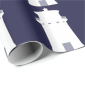 Witte vuurtoren op de achtergrond van Navy Blue. Cadeaupapier (Rol Hoek)