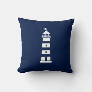 Witte vuurtoren op de Nautical Pillow van Navy Blu Kussen