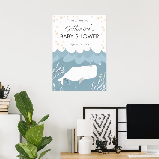 witte walvis Baby shower teken Poster (Thuiskantoor)