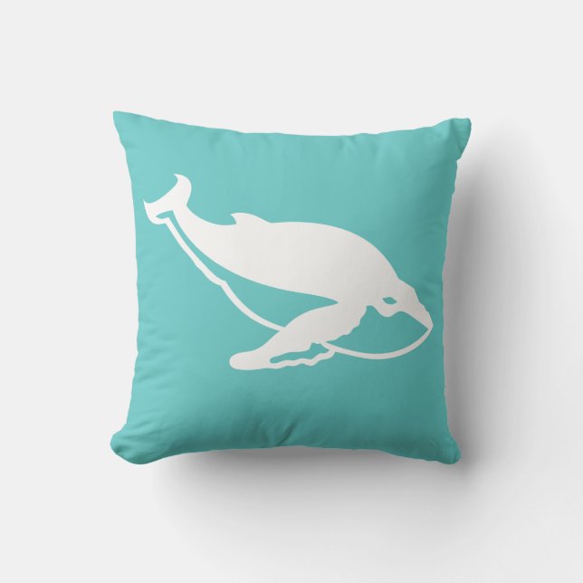 witte walvis op turkooizen blauwe kussen (Voorkant)
